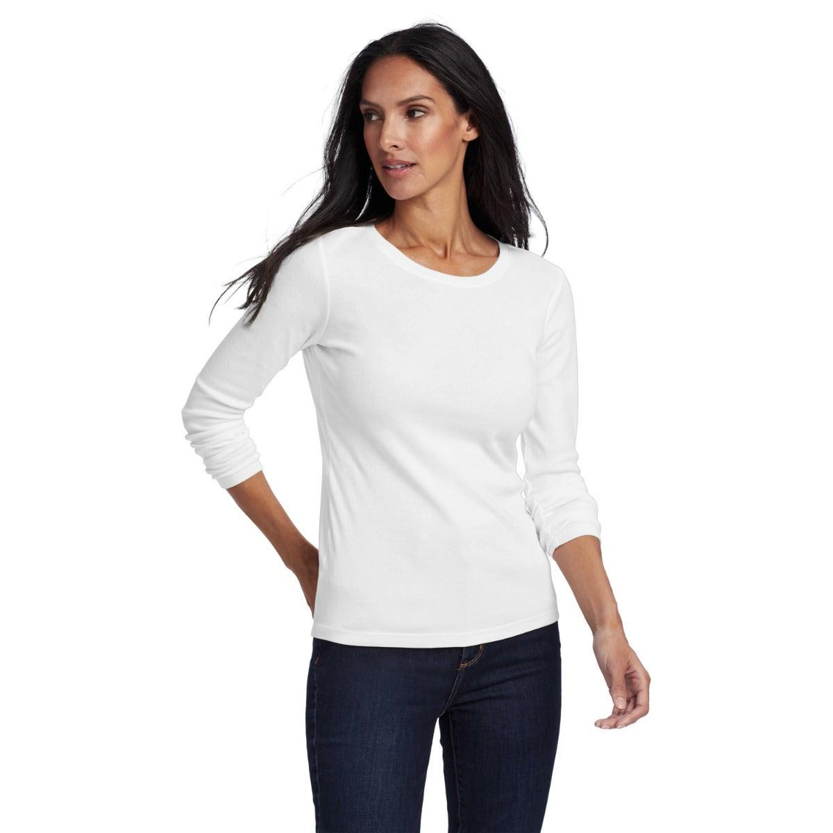 White - Front - Eddie Bauer Womens-Ladies Favorite Crew Neck Long-Sleeved T-Shirt