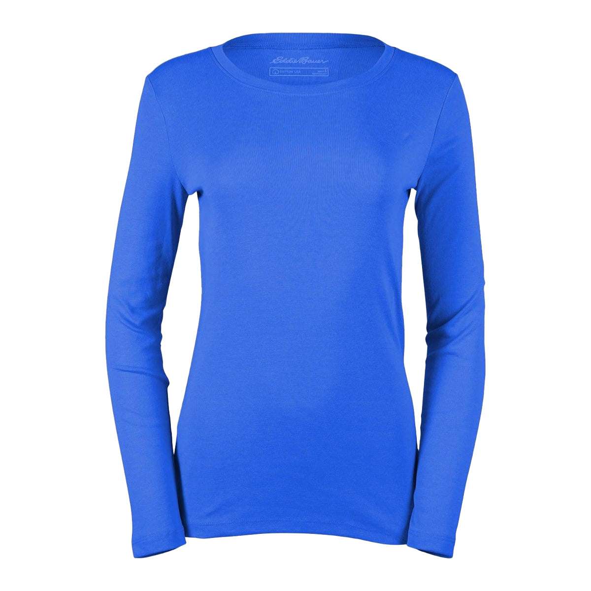Brilliant Blue - Front - Eddie Bauer Womens-Ladies Favorite Crew Neck Long-Sleeved T-Shirt
