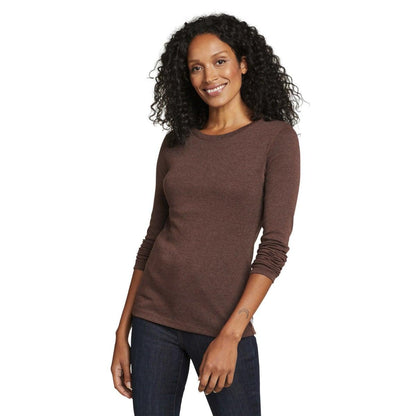 Chocolate - Front - Eddie Bauer Womens-Ladies Favorite Crew Neck Long-Sleeved T-Shirt