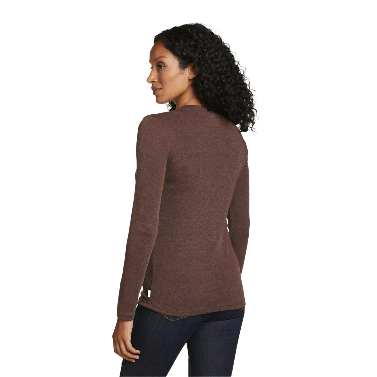 Chocolate - Back - Eddie Bauer Womens-Ladies Favorite Crew Neck Long-Sleeved T-Shirt