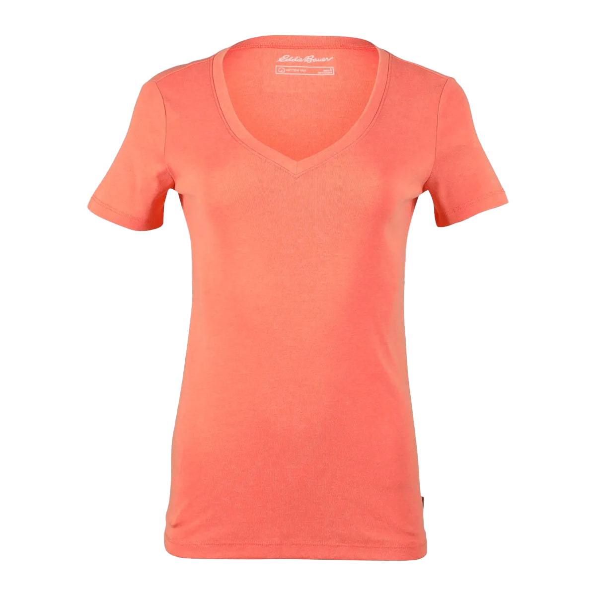 Dusty Coral - Front - Eddie Bauer Womens-Ladies Favorite Plain V Neck Short-Sleeved T-Shirt