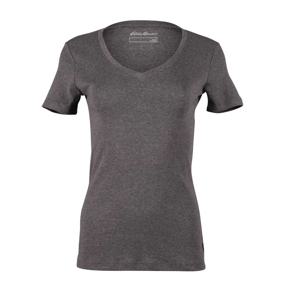 Medium Heather Grey - Front - Eddie Bauer Womens-Ladies Favorite Plain V Neck Short-Sleeved T-Shirt