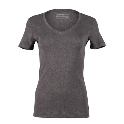 Medium Heather Grey - Front - Eddie Bauer Womens-Ladies Favorite Plain V Neck Short-Sleeved T-Shirt