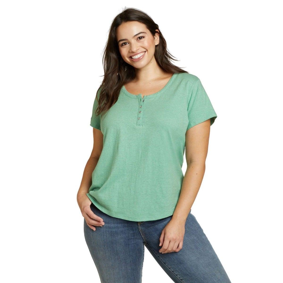 Seaglass - Front - Eddie Bauer Womens-Ladies Hemplify Henley Short-Sleeved T-Shirt