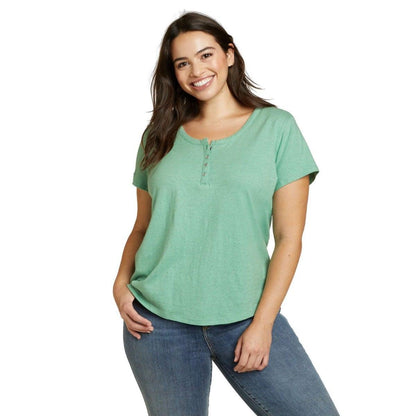 Seaglass - Front - Eddie Bauer Womens-Ladies Hemplify Henley Short-Sleeved T-Shirt