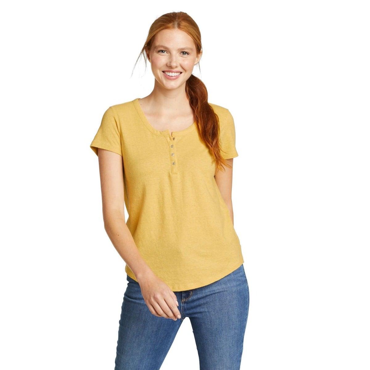 Topaz - Front - Eddie Bauer Womens-Ladies Hemplify Henley Short-Sleeved T-Shirt