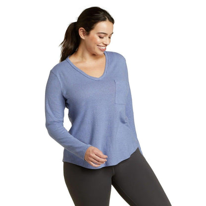 Dusty Blue - Front - Eddie Bauer Womens-Ladies Hemplify V Neck Long-Sleeved T-Shirt