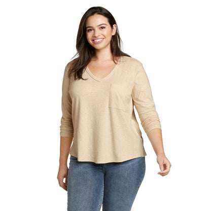 Beige - Front - Eddie Bauer Womens-Ladies Hemplify V Neck Long-Sleeved T-Shirt