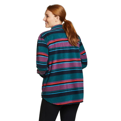 Dark Teal - Back - Eddie Bauer Womens-Ladies Chutes 2 Contrast Striped Fleece Shirt Jacket