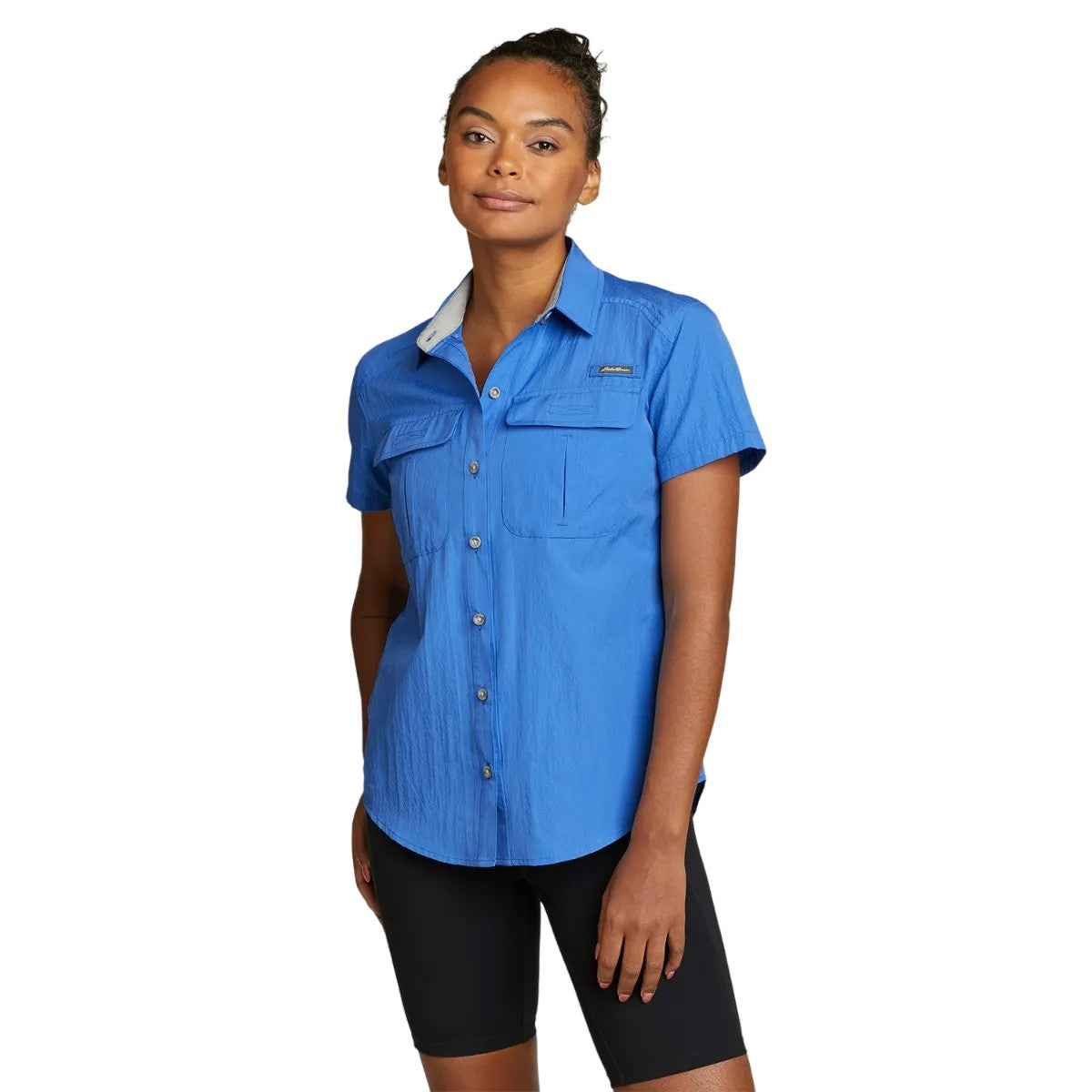 Brilliant Blue - Side - Eddie Bauer Womens-Ladies Guide UV Protection Short-Sleeved Shirt