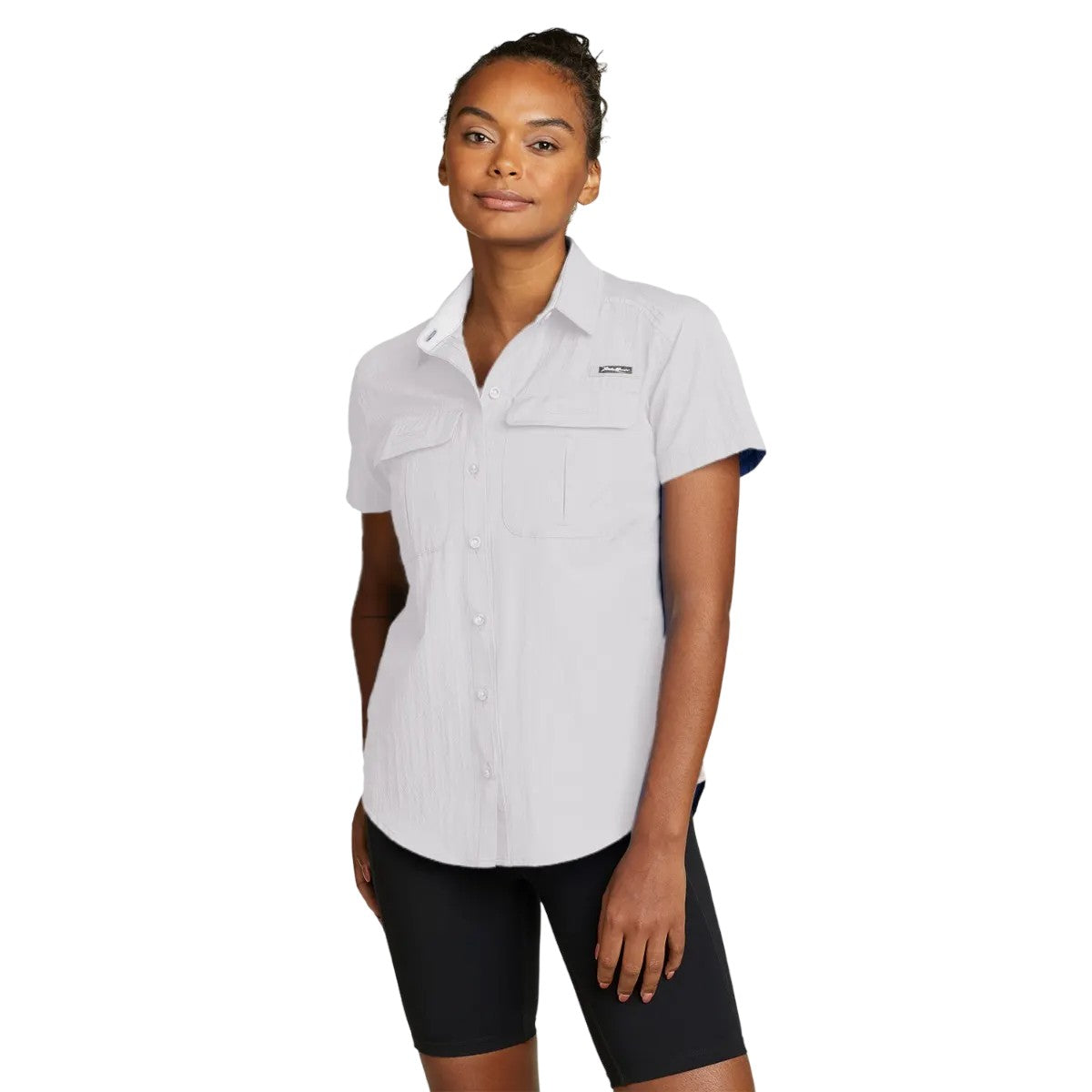 White - Side - Eddie Bauer Womens-Ladies Guide UV Protection Short-Sleeved Shirt