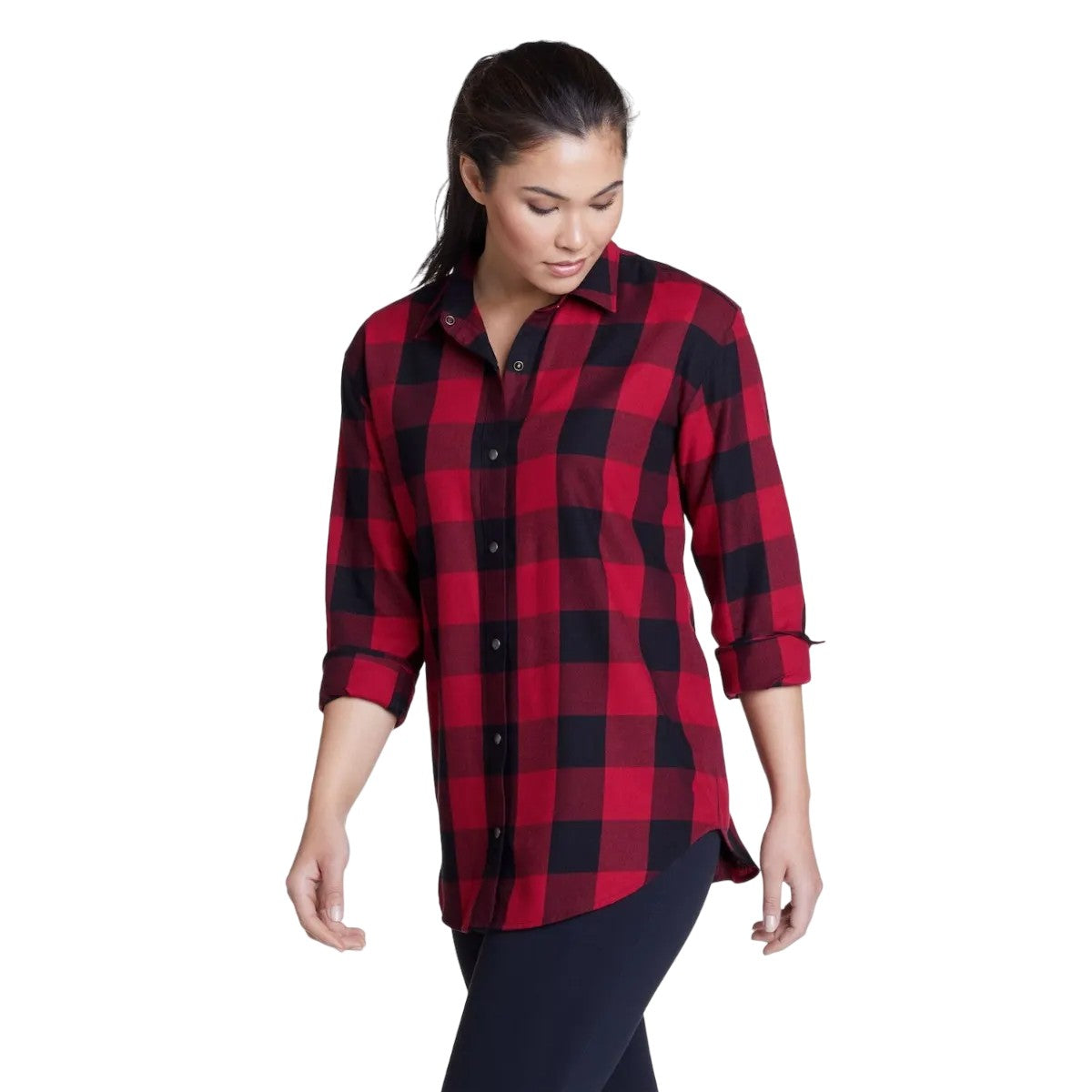 Scarlet - Front - Eddie Bauer Womens-Ladies Fremont Flannel Snap-Front Long-Sleeved Shirt
