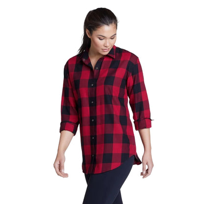 Scarlet - Front - Eddie Bauer Womens-Ladies Fremont Flannel Snap-Front Long-Sleeved Shirt