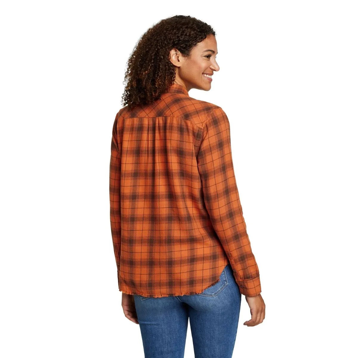 Spice - Back - Eddie Bauer Womens-Ladies Fremont Flannel Frayed Edge Long-Sleeved Shirt