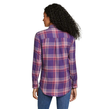 Plum - Back - Eddie Bauer Womens-Ladies Fremont Flannel Flap Pocket Shirt