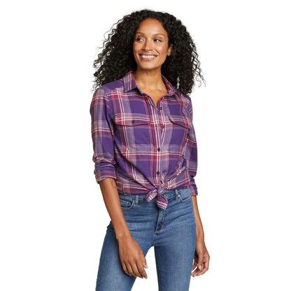 Plum - Front - Eddie Bauer Womens-Ladies Fremont Flannel Flap Pocket Shirt