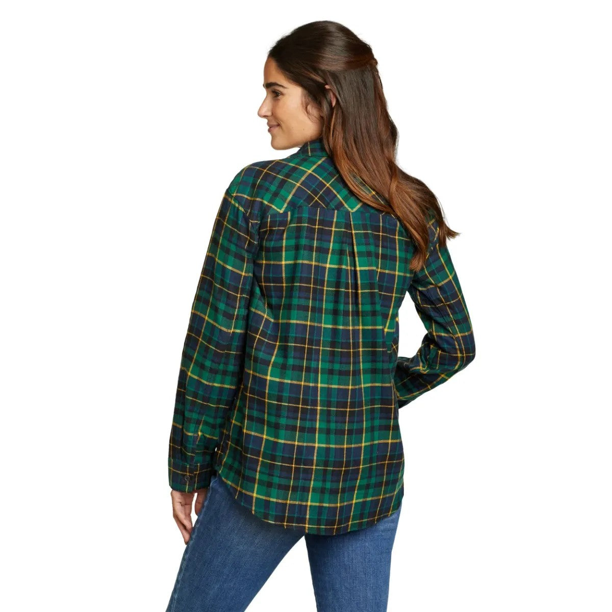 Mineral Green - Back - Eddie Bauer Womens-Ladies Checked Flannel Boyfriend Shirt