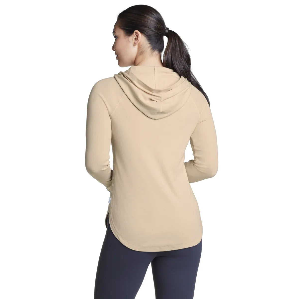 Beige - Back - Eddie Bauer Womens-Ladies Favorite Stripe Long-Sleeved Hoodie