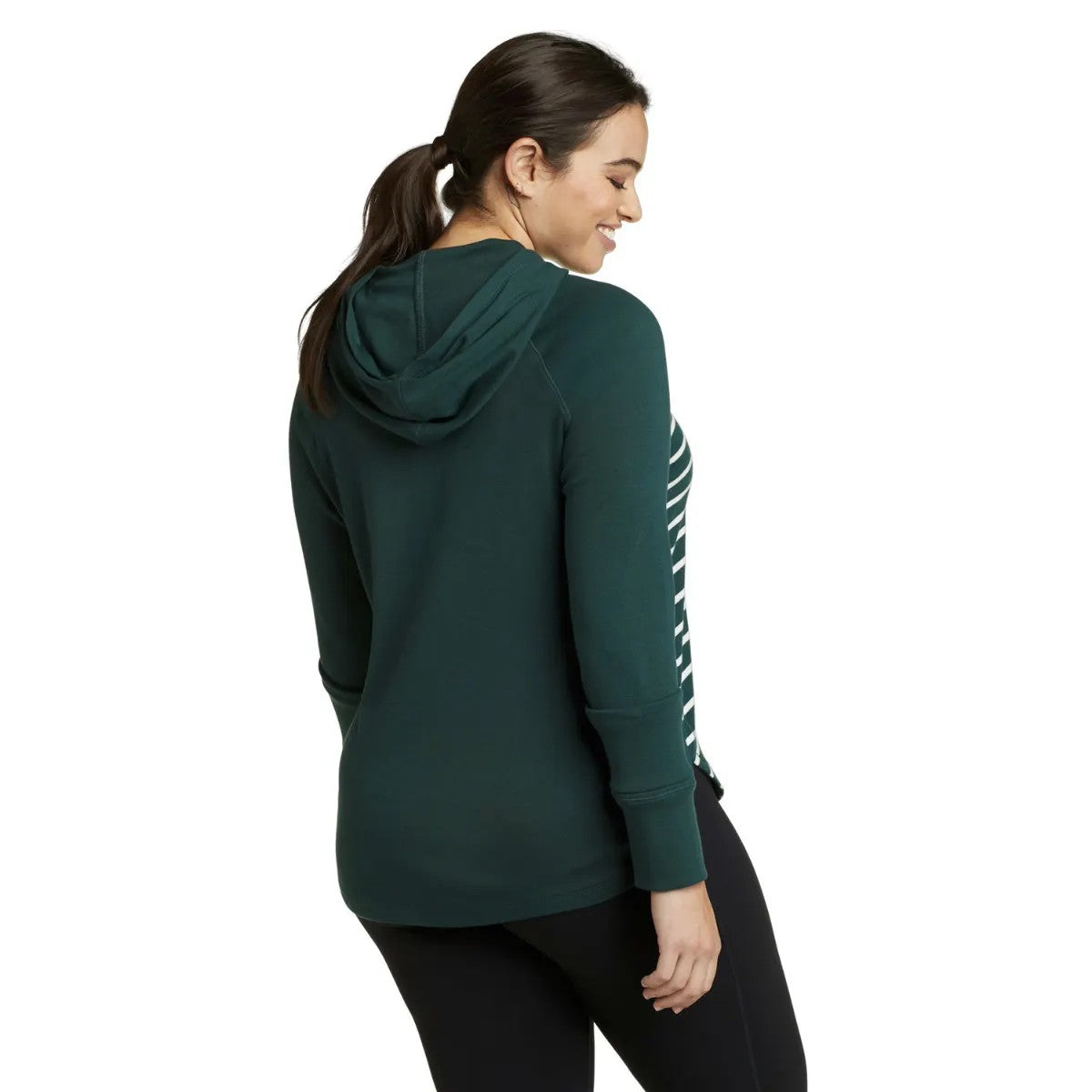 Dark Ivy - Back - Eddie Bauer Womens-Ladies Favorite Stripe Long-Sleeved Hoodie
