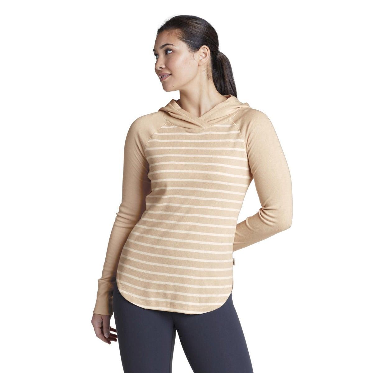 Beige - Front - Eddie Bauer Womens-Ladies Favorite Stripe Long-Sleeved Hoodie