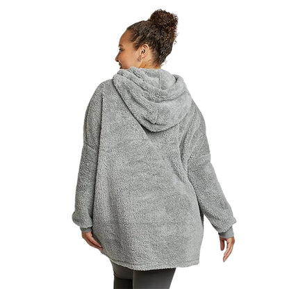 Grey - Back - Eddie Bauer Womens-Ladies Quest Plush Hoodie Blanket