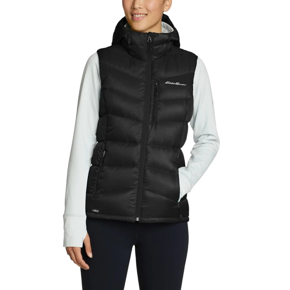 Black - Front - Eddie Bauer Womens-Ladies Downlight 2 Hooded Gilet
