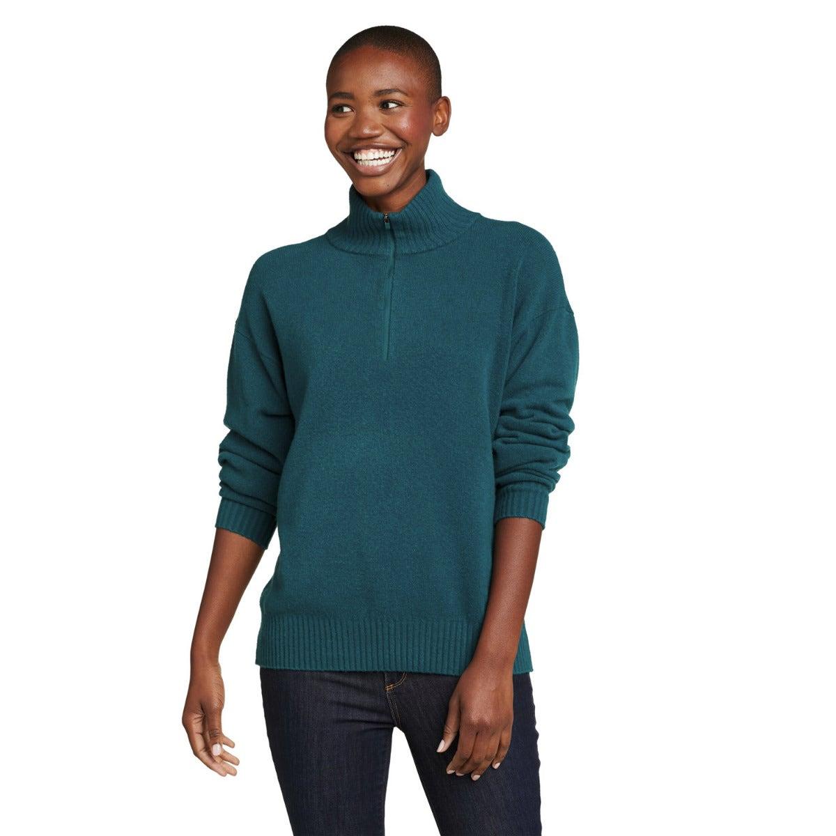 Dark Teal - Front - Eddie Bauer Womens-Ladies Alpine Route Essentials Quarter Zip Sweatshirt
