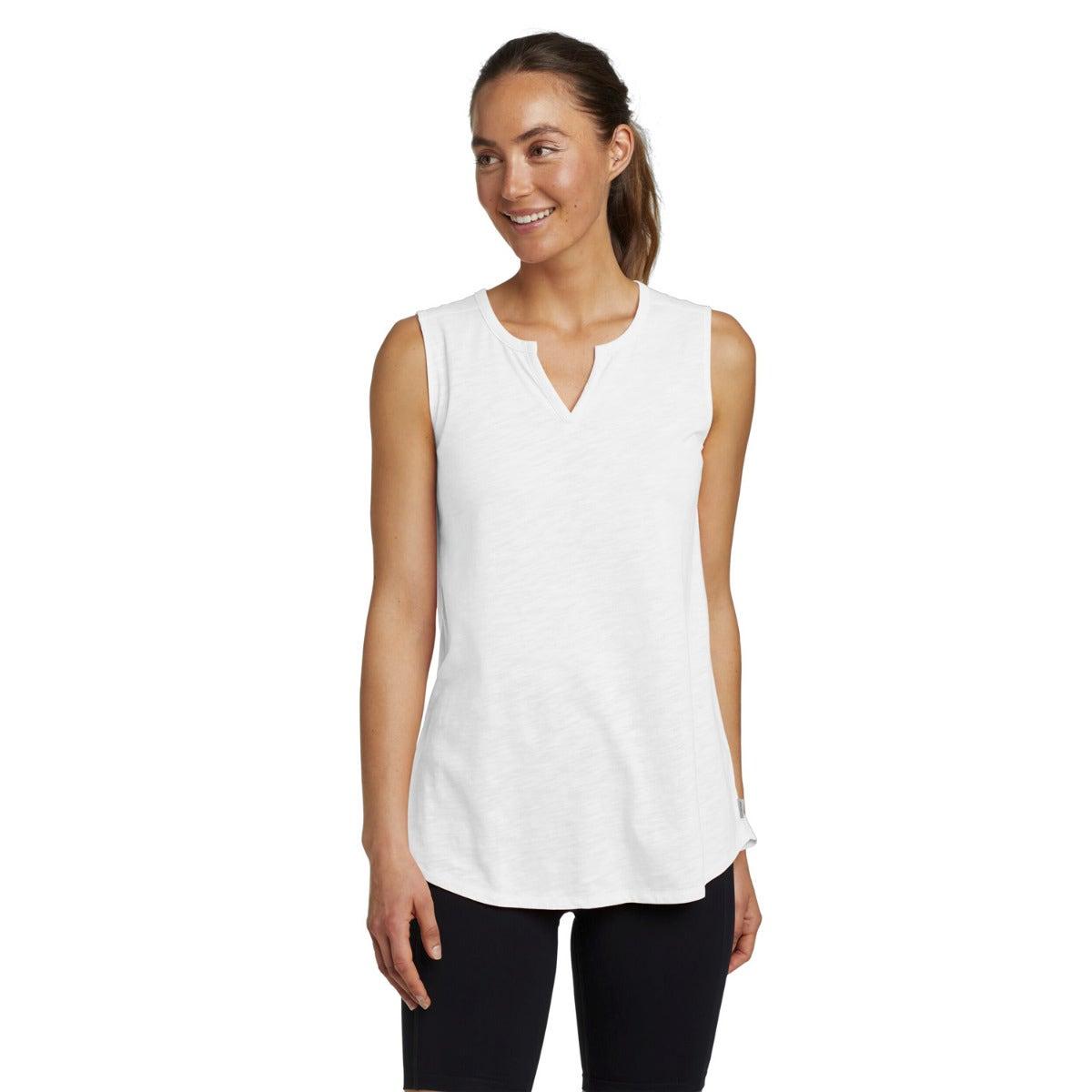White - Front - Eddie Bauer Womens-Ladies Plain Split Neck Sleeveless Tunic