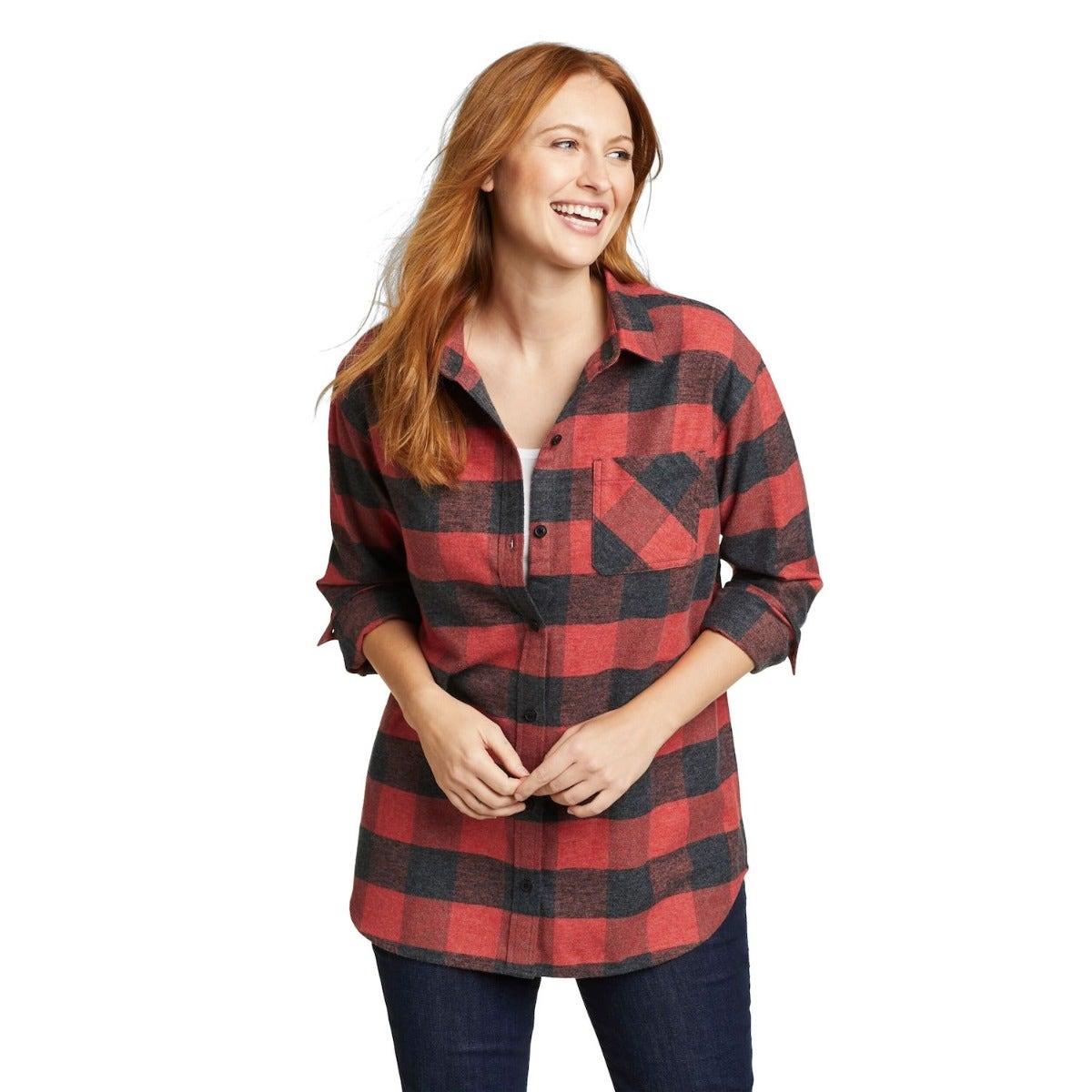 Scarlet - Front - Eddie Bauer Womens-Ladies Hemplify Flannel Shirt