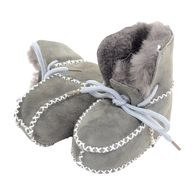 Grey - Front - Eastern Counties Leather Baby Sheepskin Lace Tie Booties