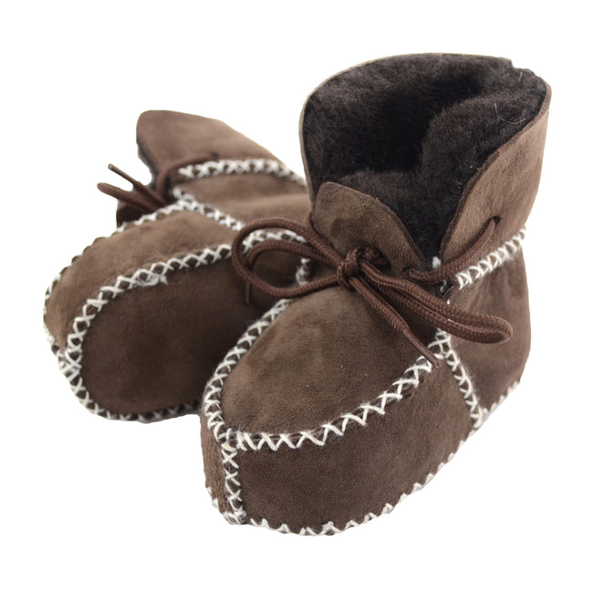 Chocolate - Front - Eastern Counties Leather Baby Sheepskin Lace Tie Booties
