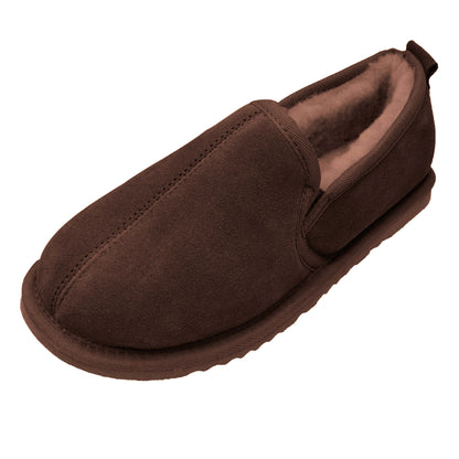 Chestnut - Side - Eastern Counties Leather Mens Sheepskin Lined Soft Suede Sole Slippers