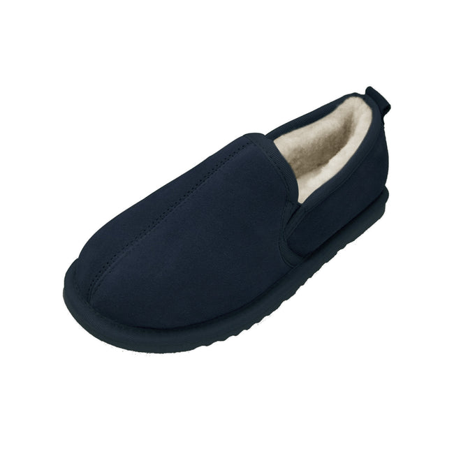 Navy - Front - Eastern Counties Leather Mens Sheepskin Lined Soft Suede Sole Slippers