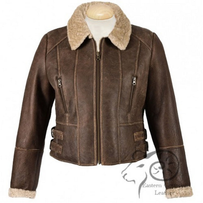 Chocolate Forest - Back - Eastern Counties Leather Womens-Ladies Ella Cropped Sheepskin Flying Jacket