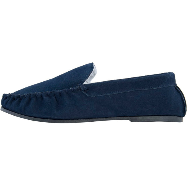 Navy - Side - Eastern Counties Leather Mens Berber Fleece Lined Suede Moccasins