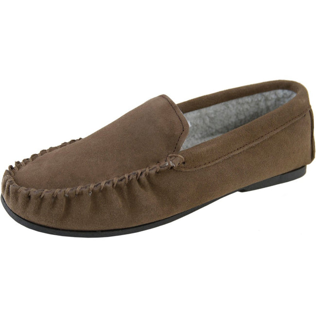 Taupe - Front - Eastern Counties Leather Mens Berber Fleece Lined Suede Moccasins