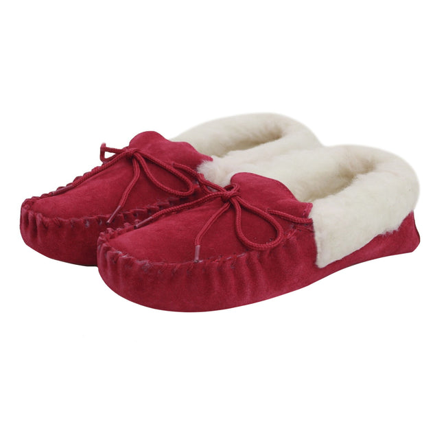 Crimson - Back - Eastern Counties Leather Womens-Ladies Soft Sole Wool Lined Moccasins