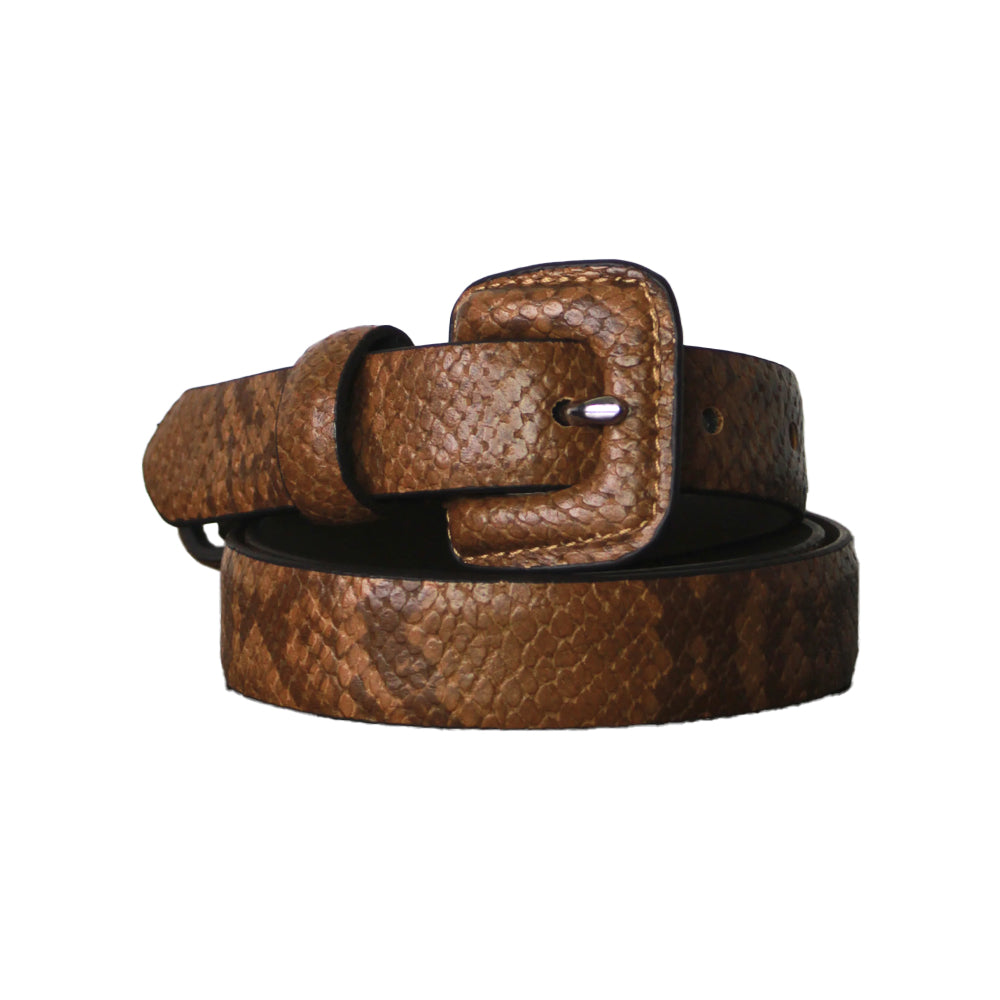 Tan - Front - Eastern Counties Leather Womens-Ladies Faux Snake Print Belt