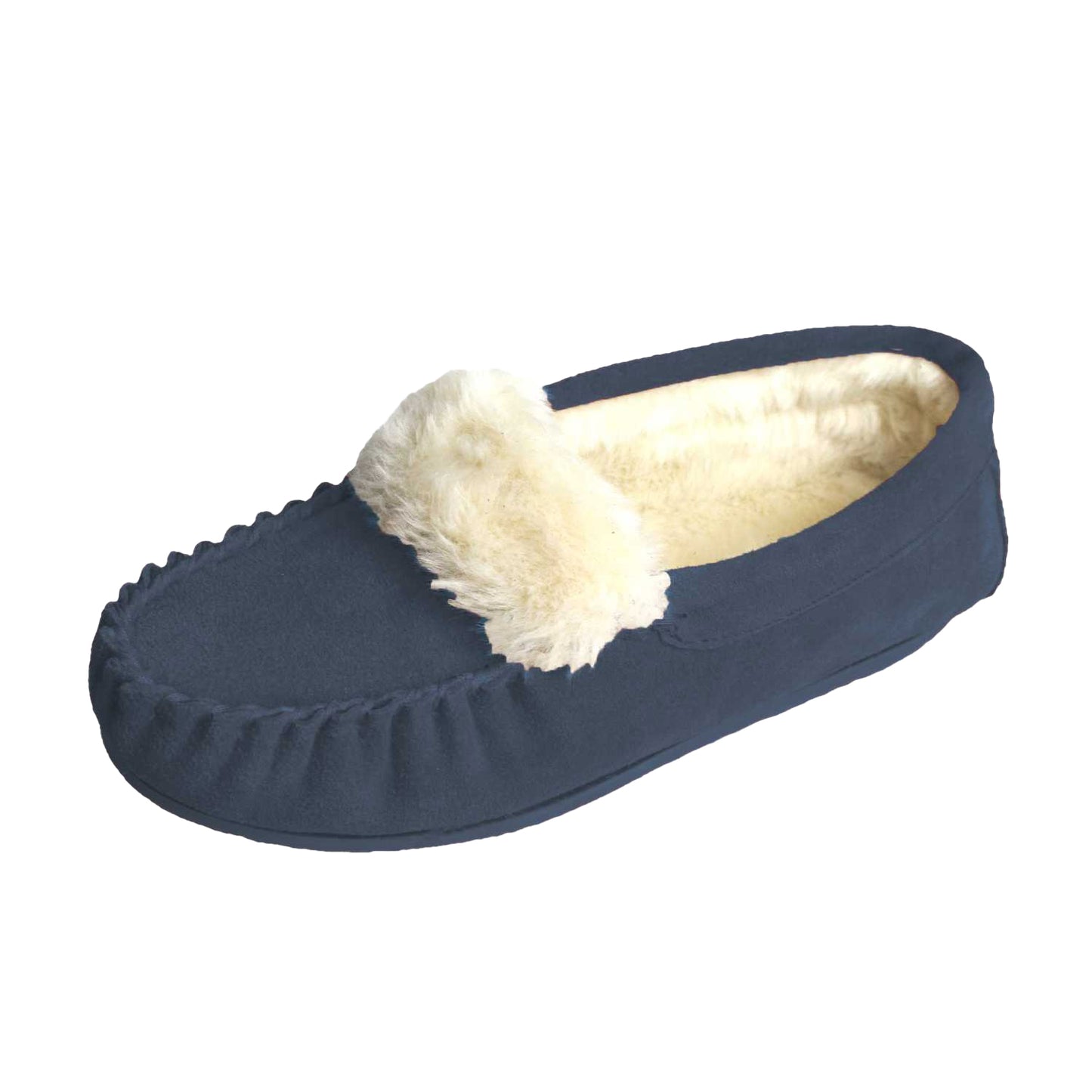 Navy - Front - Eastern Counties Leather Womens-Ladies Zoe Plush Lined Moccasins