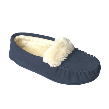 Navy - Back - Eastern Counties Leather Womens-Ladies Zoe Plush Lined Moccasins