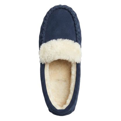 Navy - Side - Eastern Counties Leather Womens-Ladies Zoe Plush Lined Moccasins