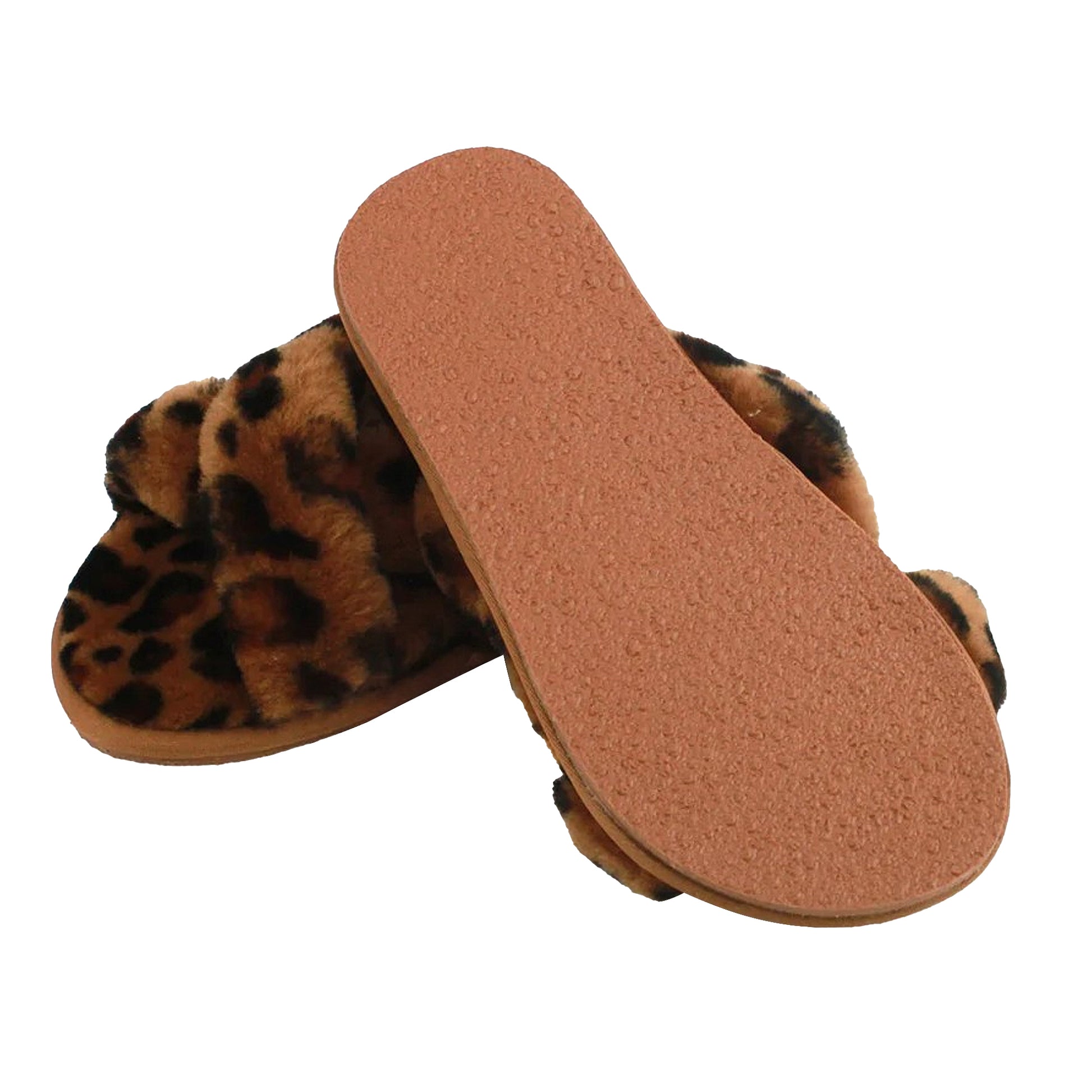 Brown-Black - Back - Eastern Counties Leather Womens-Ladies Delilah Leopard Print Sheepskin Slippers