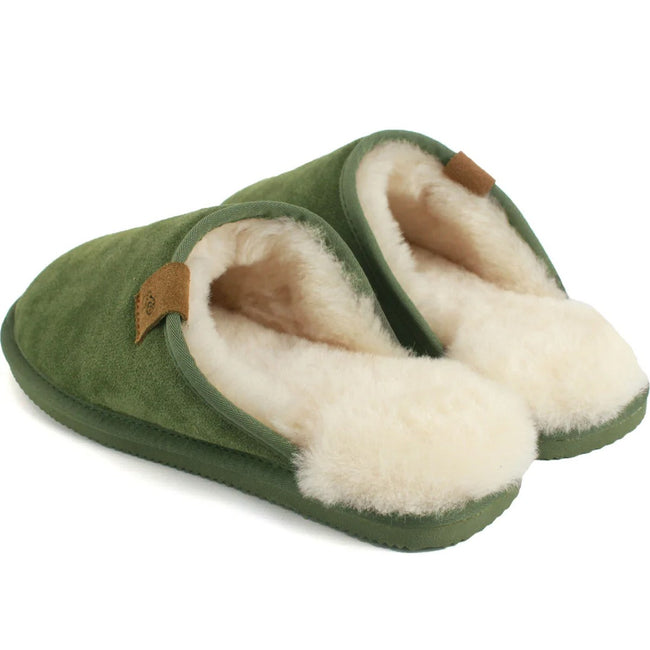 Olive - Back - Eastern Counties Leather Mens Ellis Sheepskin Slippers