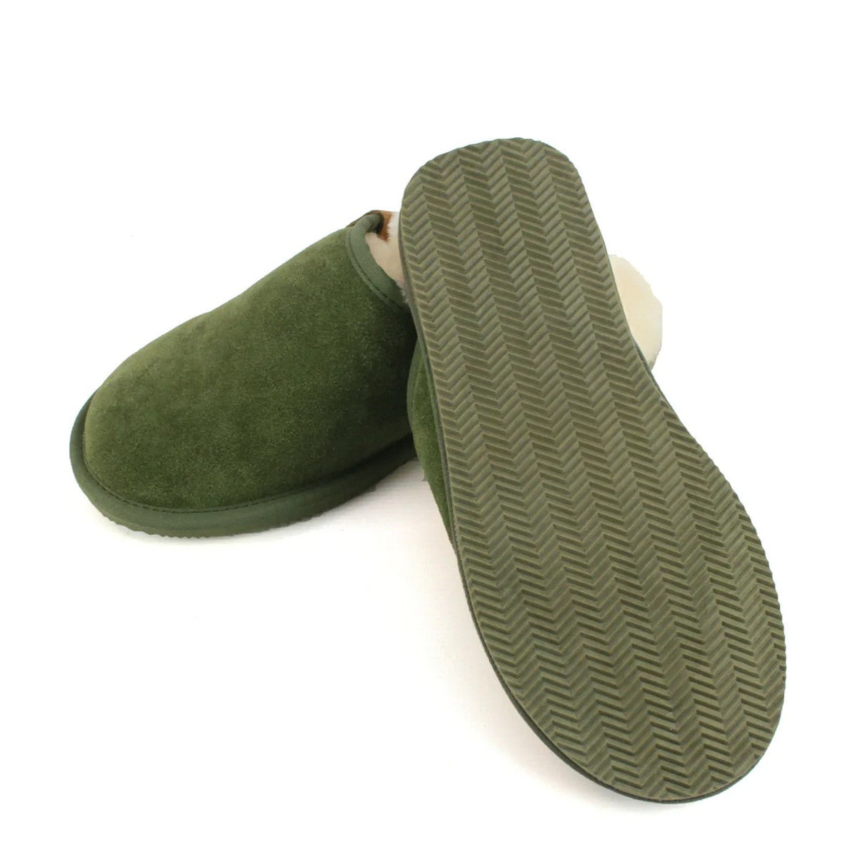 Olive - Side - Eastern Counties Leather Mens Ellis Sheepskin Slippers