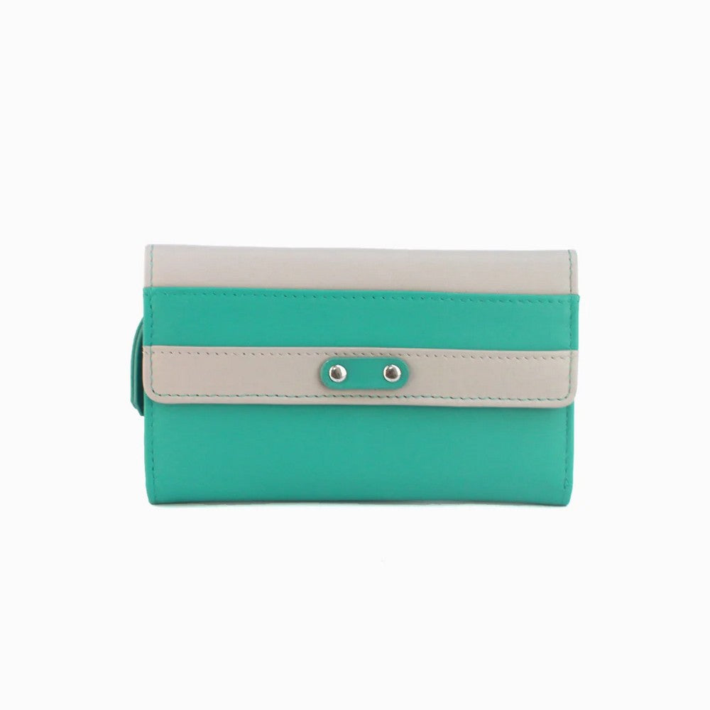 Turquoise-Ivory - Front - Eastern Counties Leather Womens-Ladies Madison Striped Leather Purse