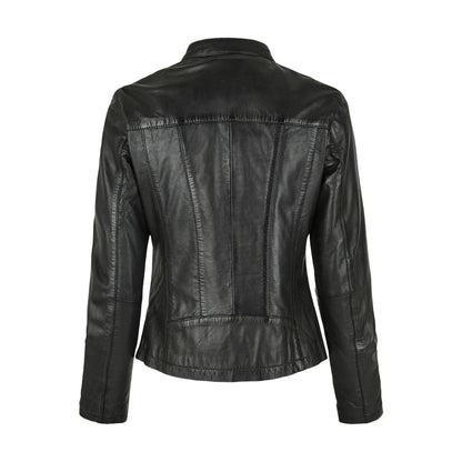 Black - Back - Eastern Counties Leather Womens-Ladies Standing Collar Jacket