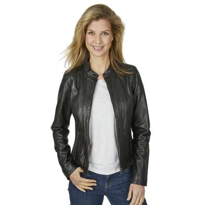 Black - Side - Eastern Counties Leather Womens-Ladies Standing Collar Jacket