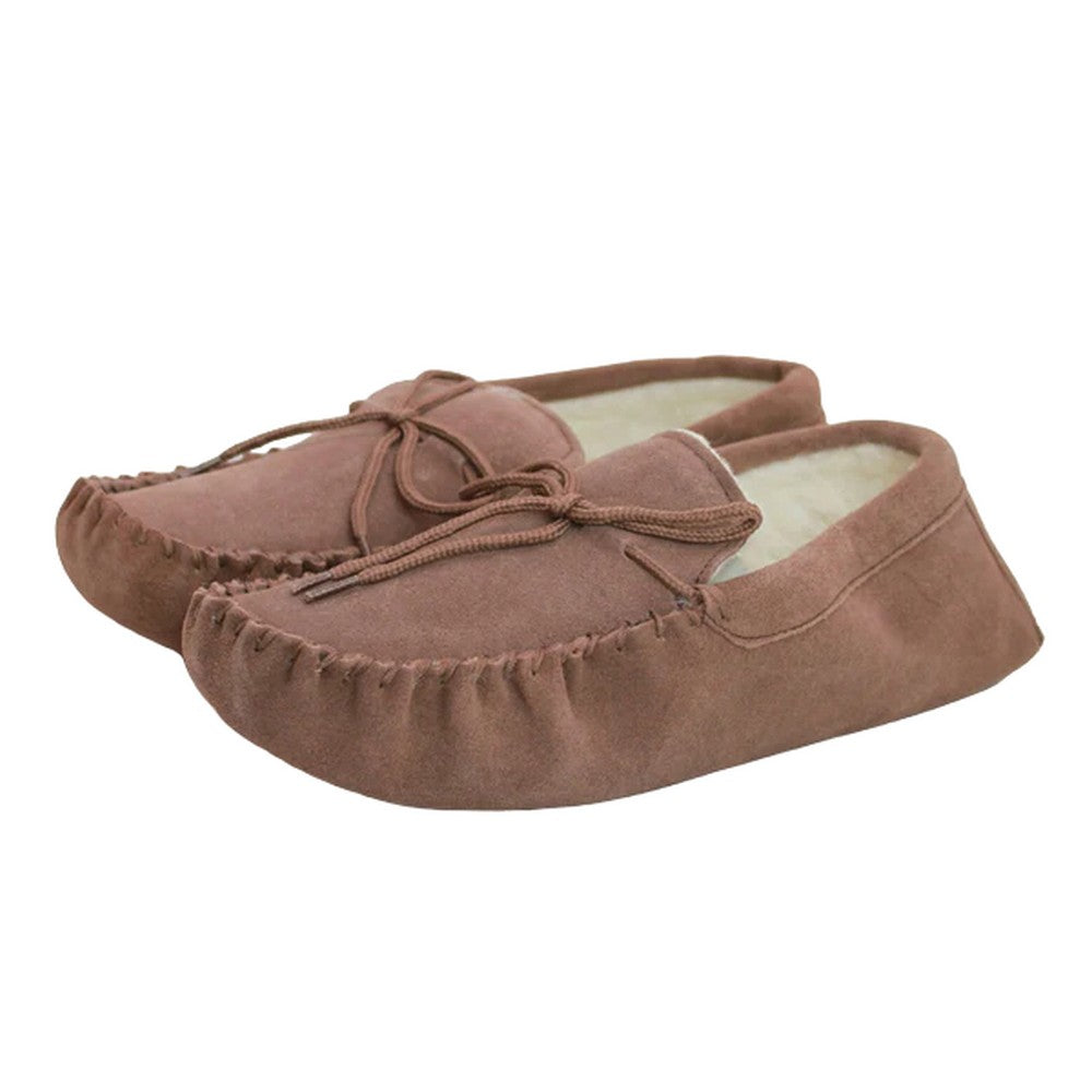 Camel - Front - Eastern Counties Leather Unisex Adult Sheepskin Lined Hard Sole Moccasins