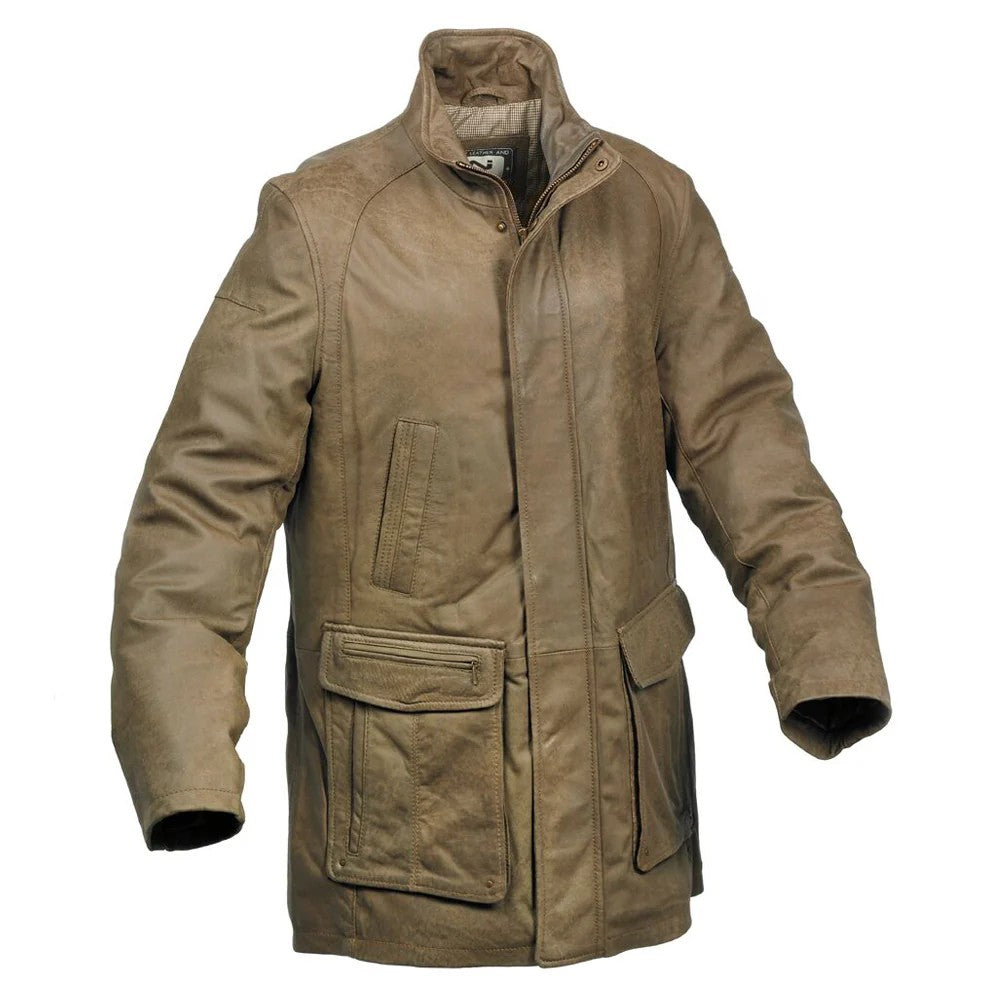 Khaki - Front - Eastern Counties Leather Mens Leather Mid Length Jacket