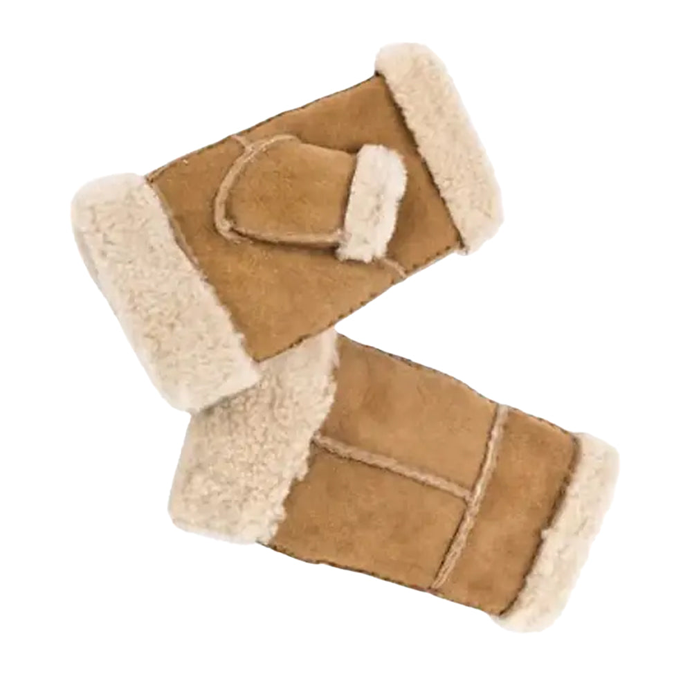 Tan - Back - Eastern Counties Leather Womens-Ladies Glitten Sheepskin Fingerless Gloves